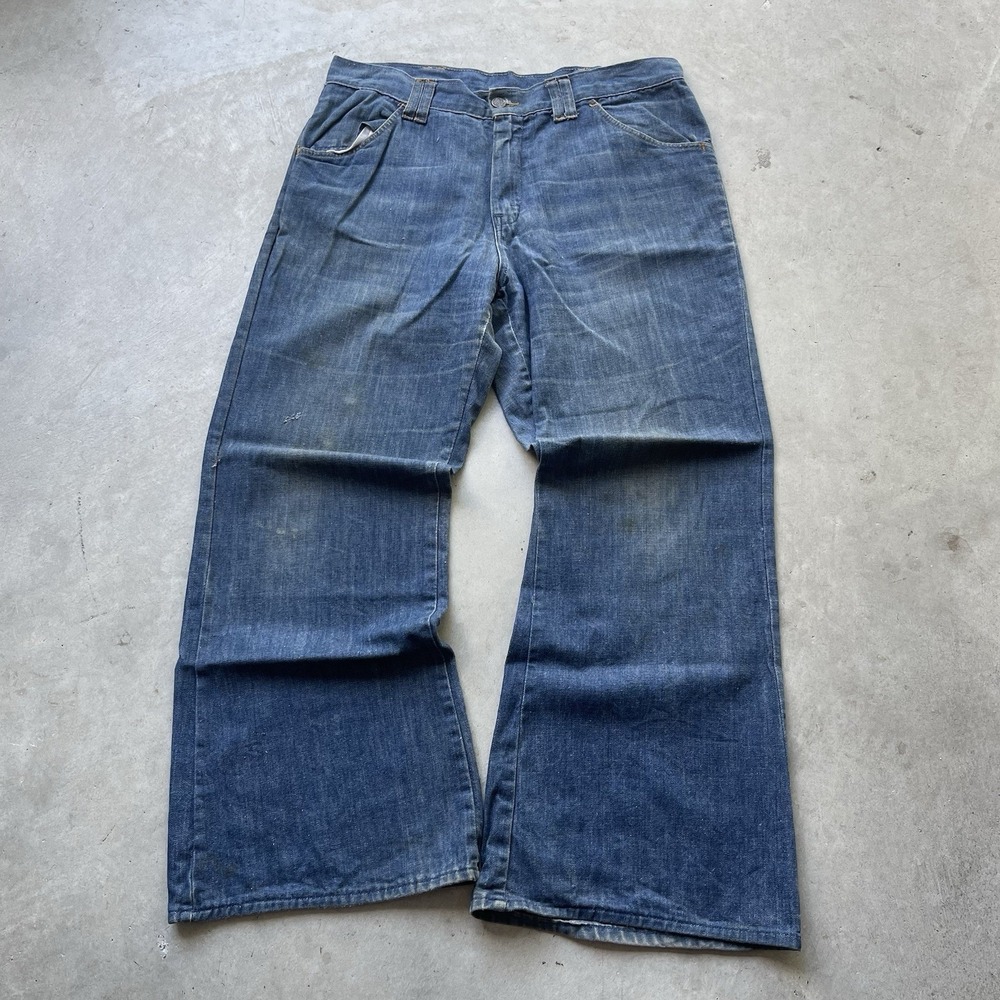 Vintage 70s Bell Bottom Jeans 32x28 Dark Wash Denim Talon Zip USA Made Flared